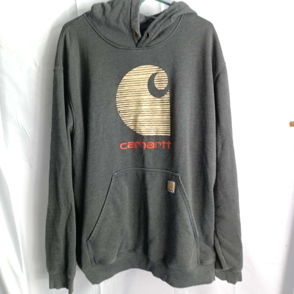 Carhartt Rain Defender Hoodie Mens 2XL Gray Loose Fit Graphic Logo Sweatshirt